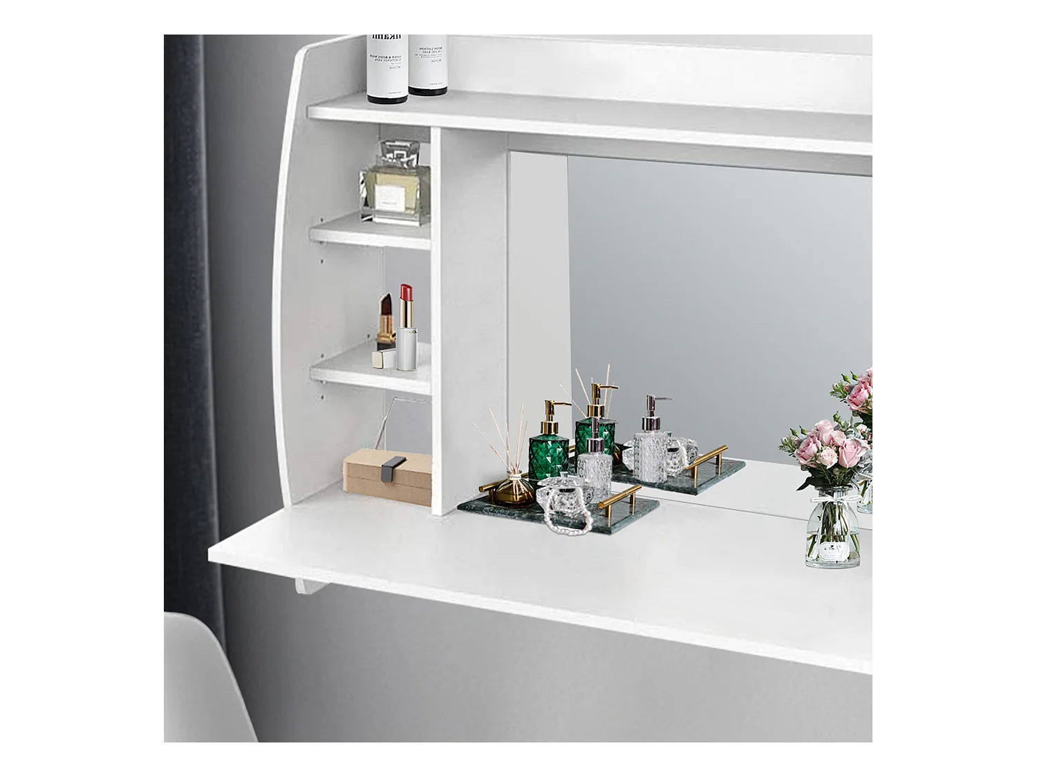 Table de maquillage suspendue MDF blanc avec miroir 110x75x48,5 cm ML-DESIGN