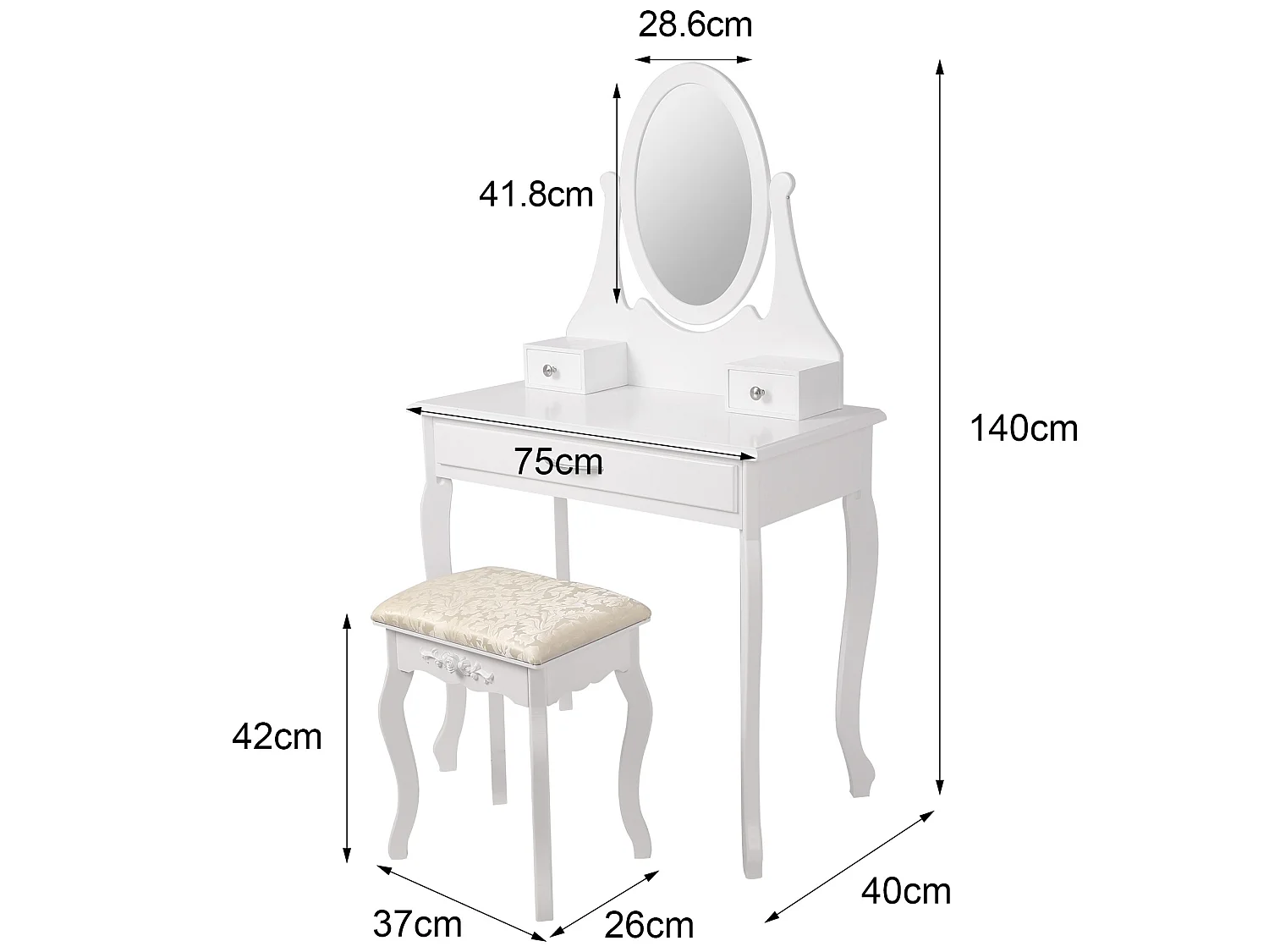 Tavolo da toeletta e tavolo da trucco con cassettiera a specchio e sgabello ML-DESIGN