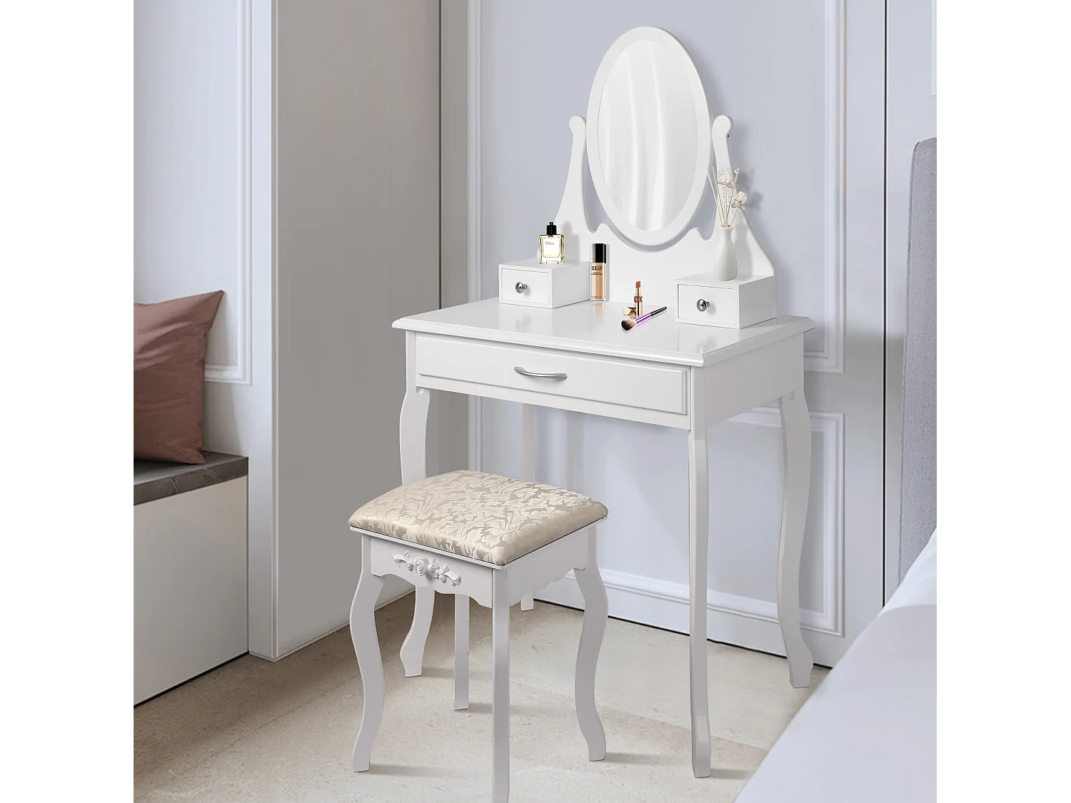Coiffeuse table de maquillage commode blanc MDF ML-DESIGN