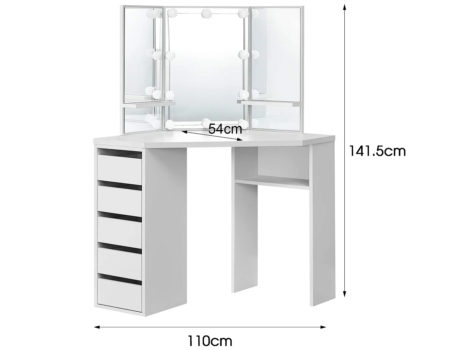 Table de coiffeuse maquillage blanc avec miroir éclairage LED ML-DESIGN