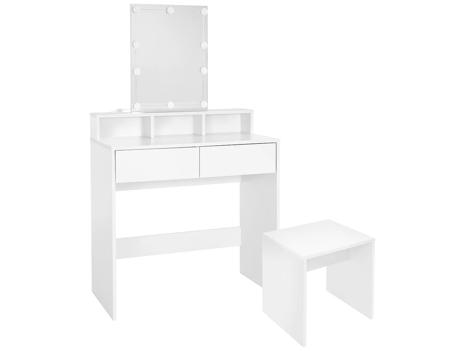 Tocador con espejo LED + cajones y taburete de maquillaje blanco ML-DESIGN