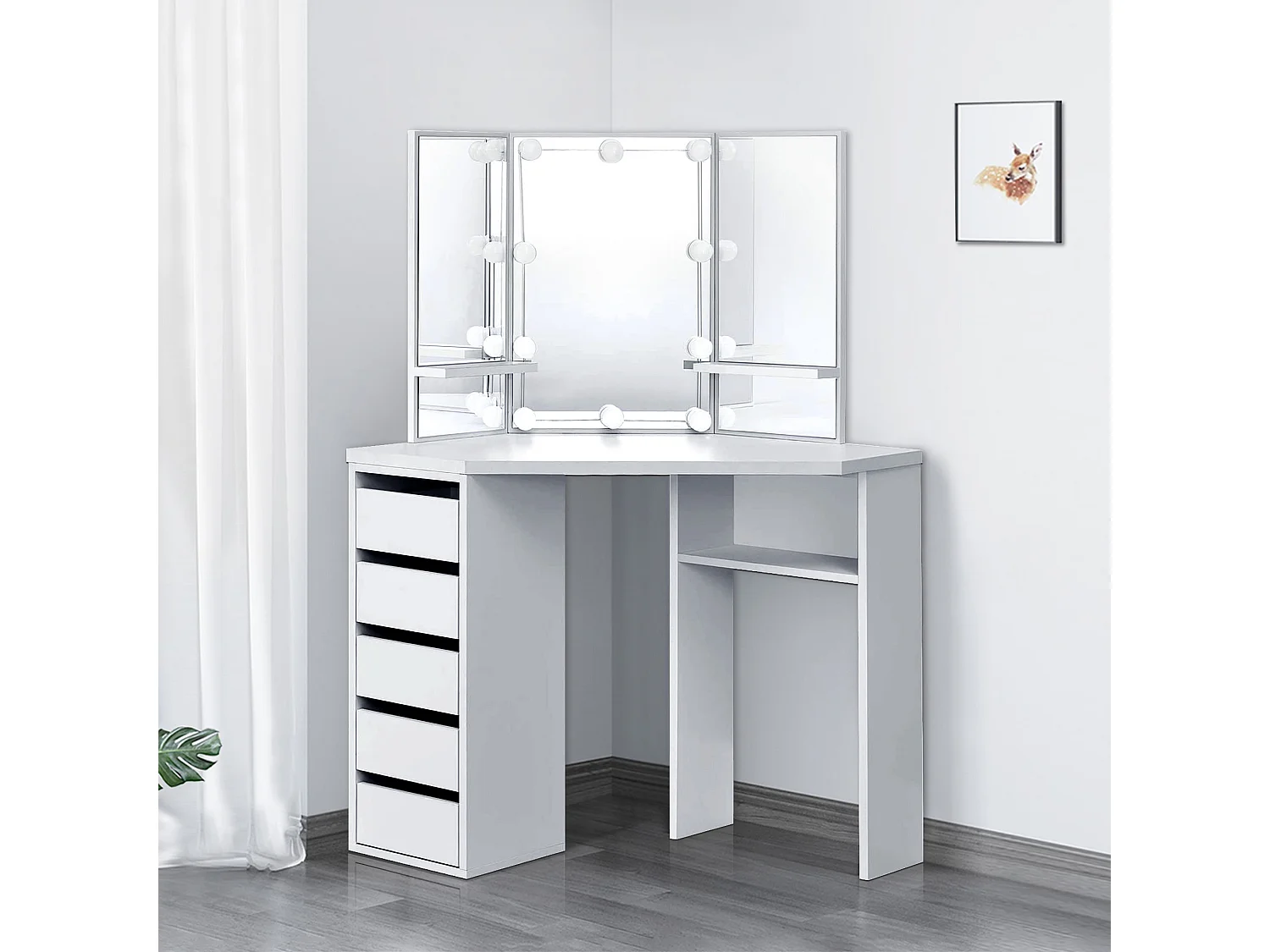 Mesa de maquillaje esquinera con espejo y LED ML-DESIGN