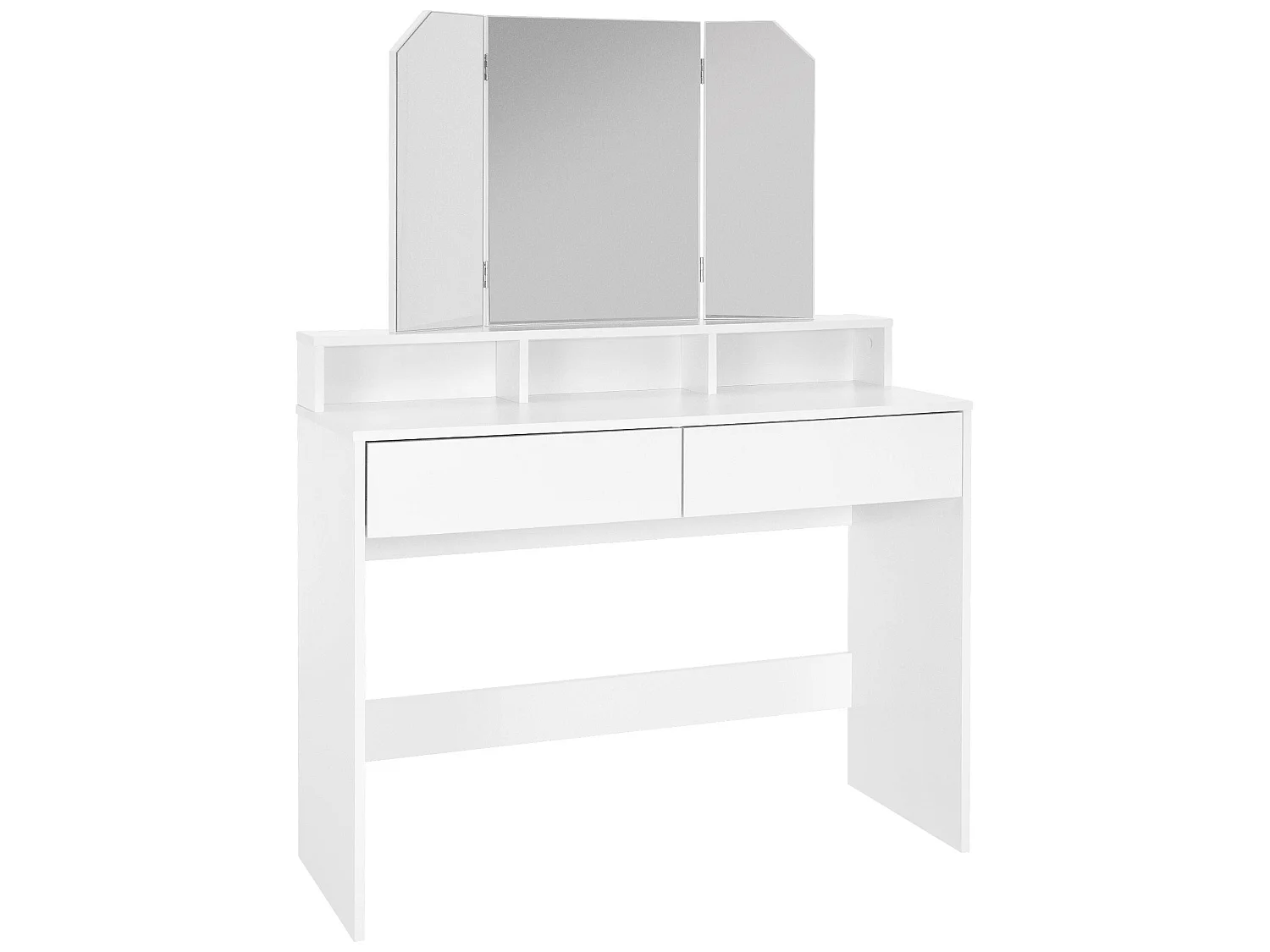 Comodino con specchio + 2 cassetti e sgabello da trucco bianco ML-DESIGN