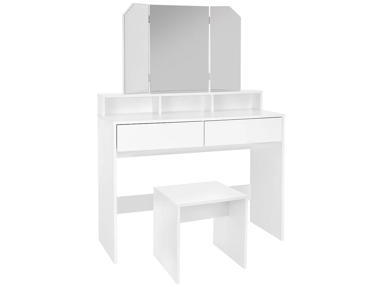 Comodino con specchio + 2 cassetti e sgabello da trucco bianco ML-DESIGN