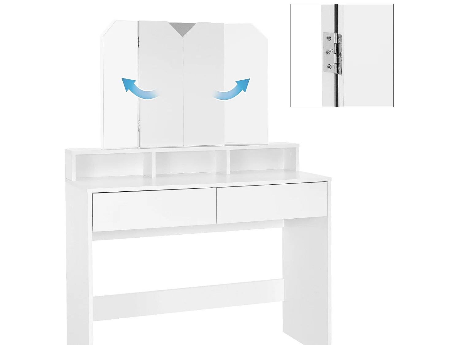 Comodino con specchio + 2 cassetti e sgabello da trucco bianco ML-DESIGN