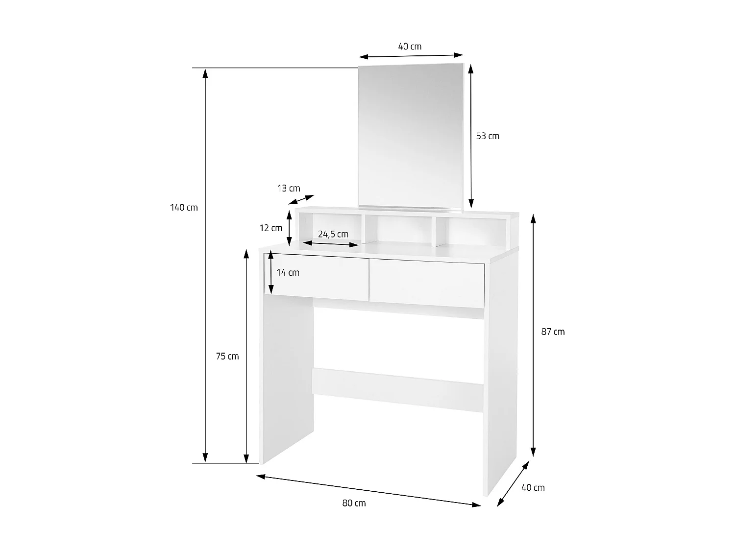 Comodino con specchio cassetti e sgabello per il trucco bianco MDF ML-DESIGN