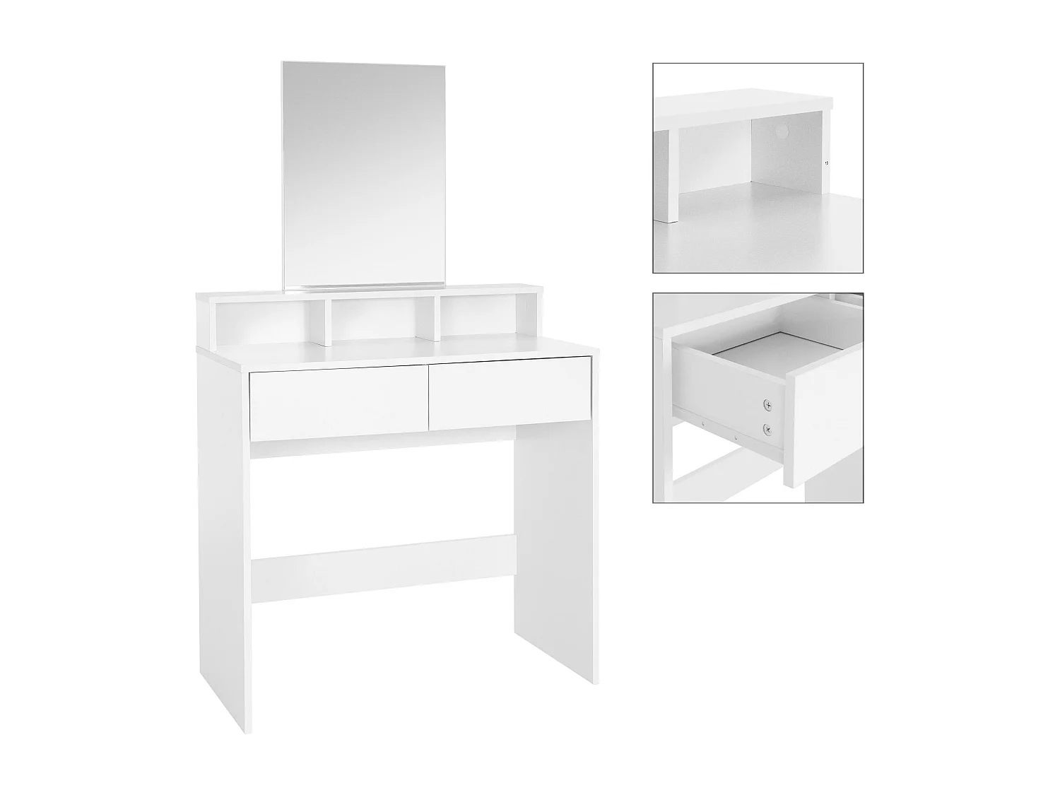 Tocador con cajones espejo y taburete maquillaje MDF blanco ML-DESIGN