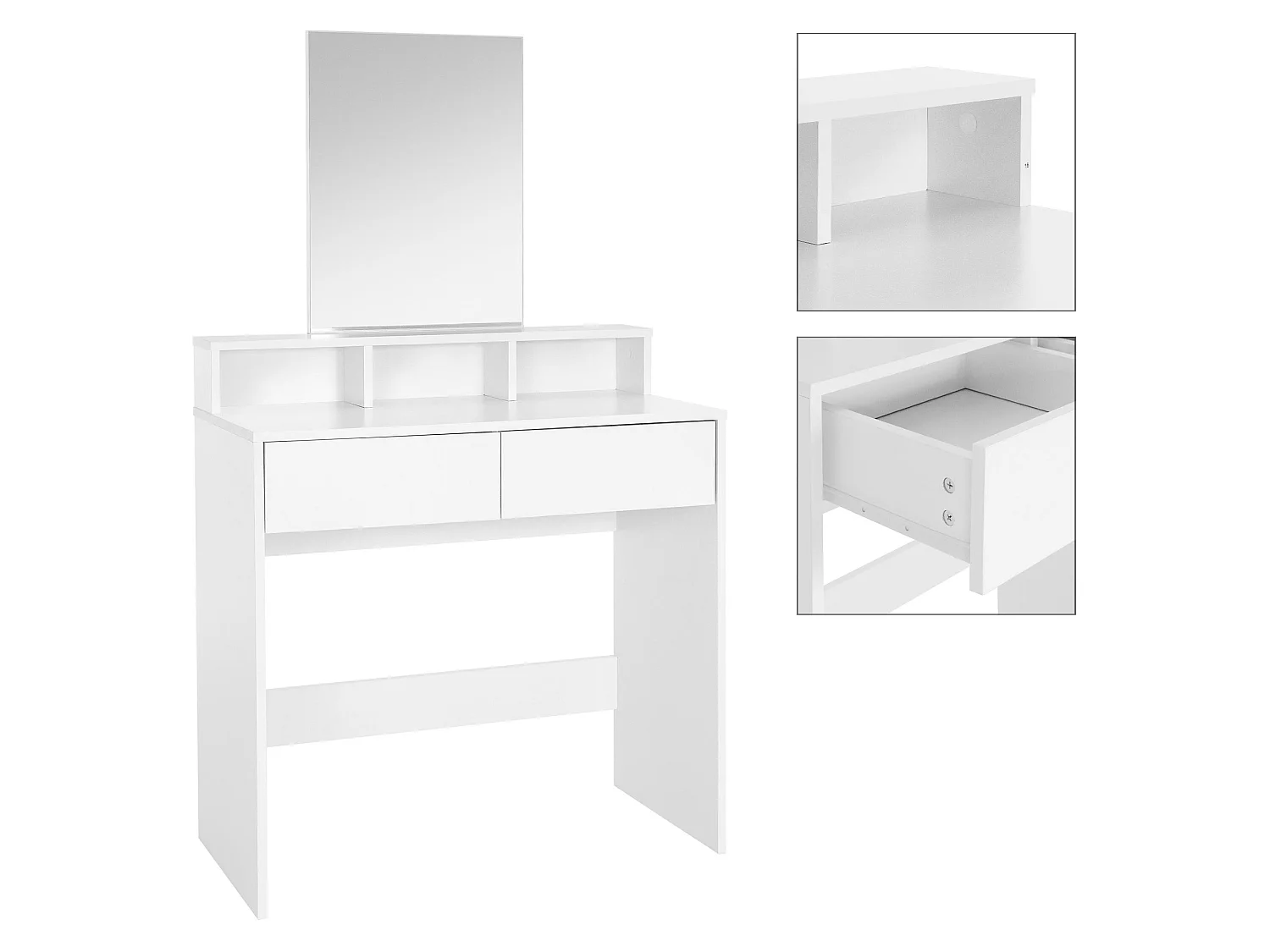 Tocador con cajones espejo y taburete maquillaje MDF blanco ML-DESIGN