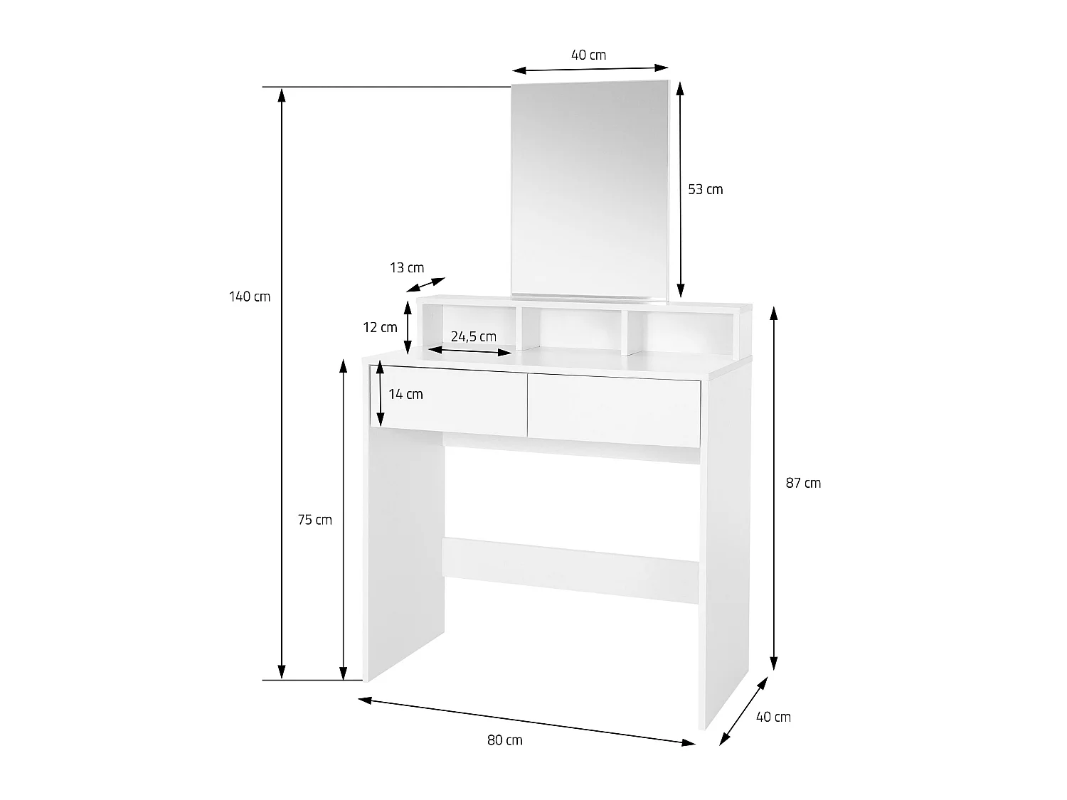 Tocador con cajones espejo y taburete maquillaje MDF blanco ML-DESIGN