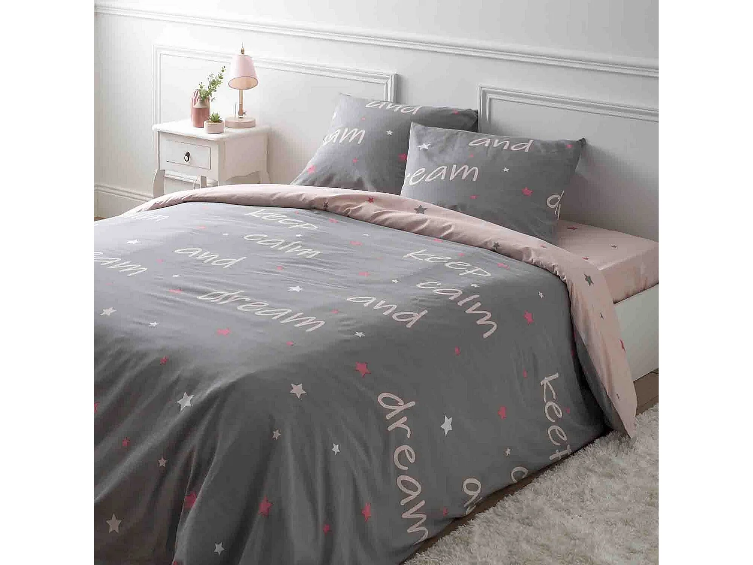 Housse de couette 240x260 + 2 taies d'oreiller 63x63 cm Coton Cama Rose
