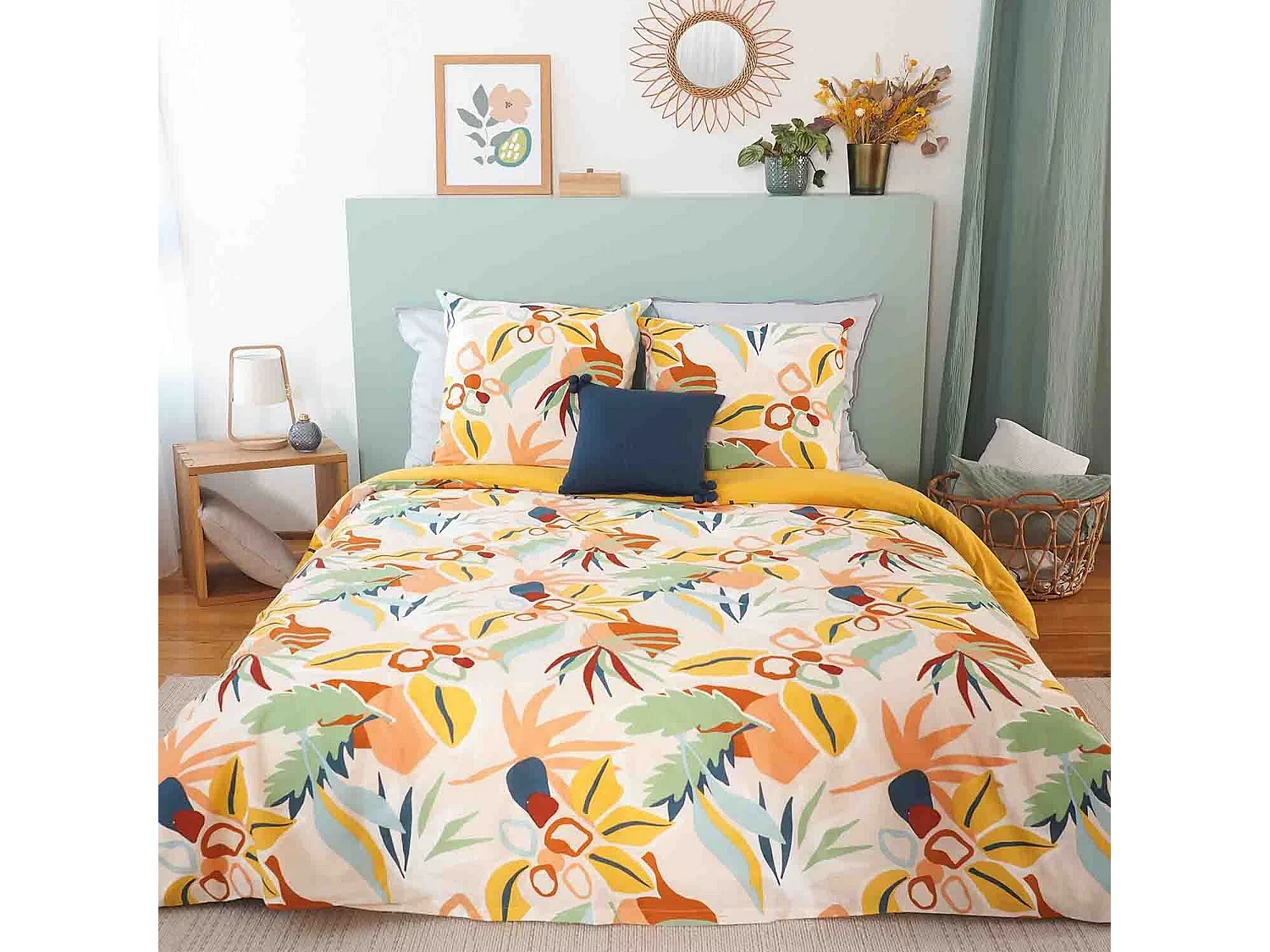 Housse de couette 220x240 + 2 taies d'oreiller 63x63 Coton Lucia