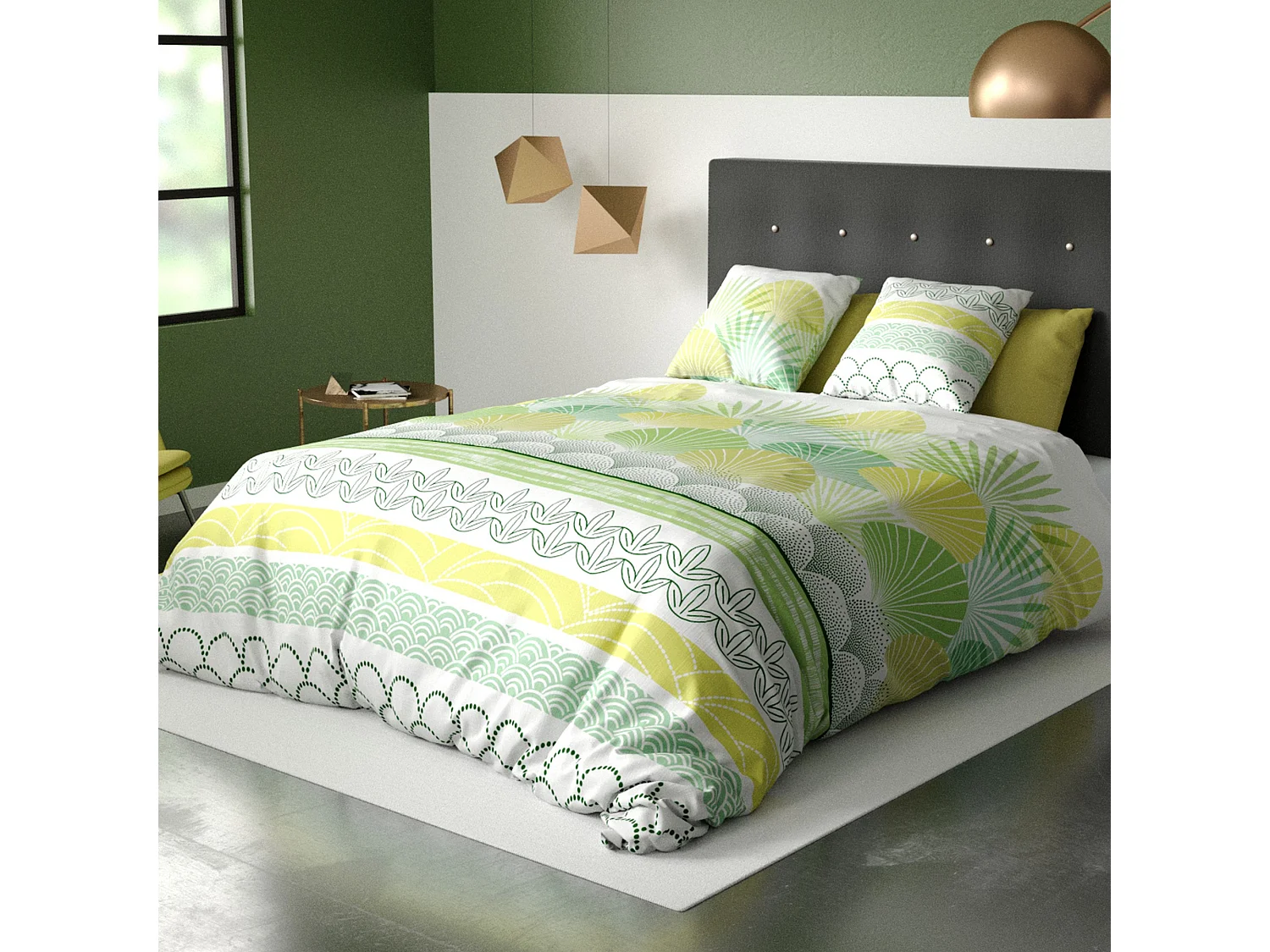 Set lenzuola Copripiumino 100% Cotone 57 fili Conchiglia Verde 240x260cm