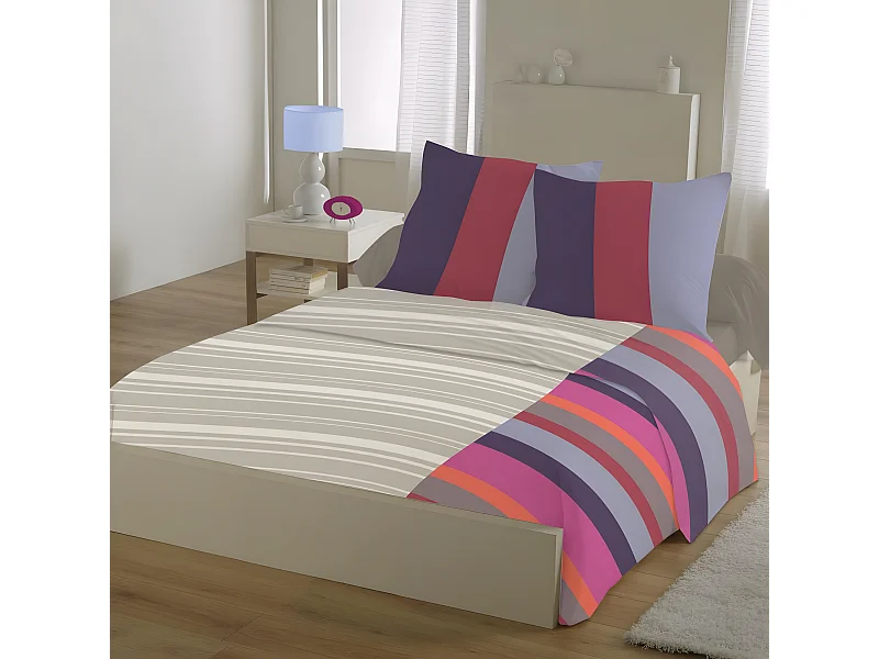 Parure de drap 240x300 4 pièces Coton Rayures Bordeaux