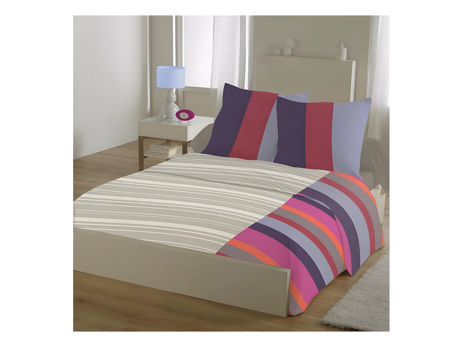 Parure de drap 240x300 4 pièces Coton Rayures Bordeaux