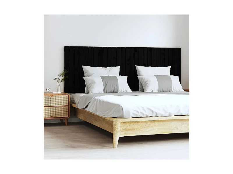 Cabecero de cama de pared madera maciza pino negro 166x3x60 cm
