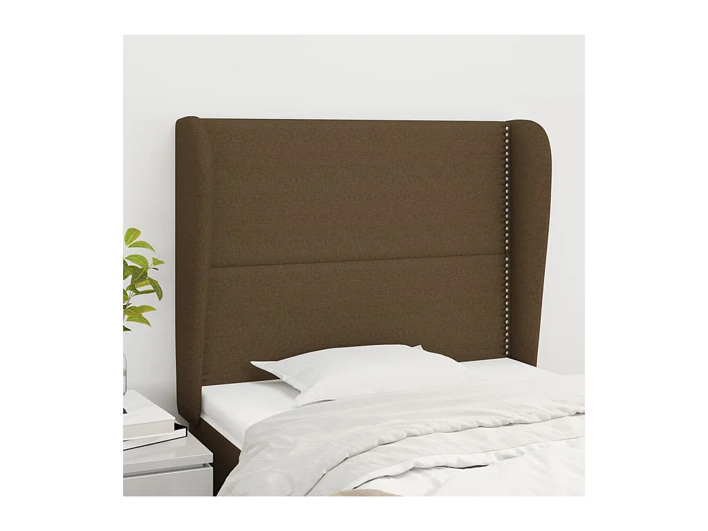 Tête de lit avec oreilles Marron foncé 93x23x118/128 cm Tissu