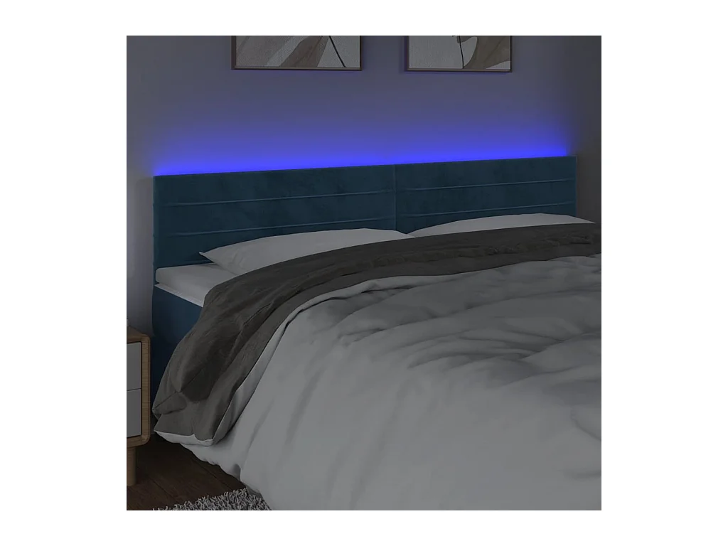 Tête de lit à LED Bleu foncé 160x5x78/88 cm Velours