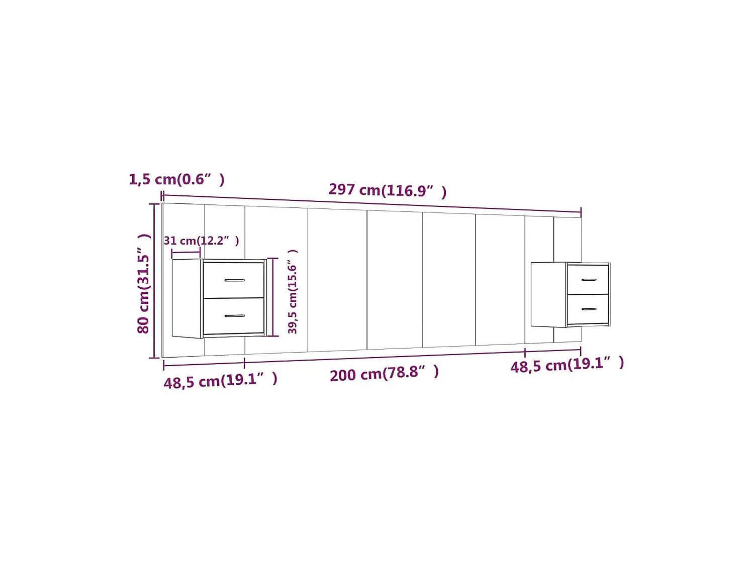 Cabeceira cama + armários madeira processada branco