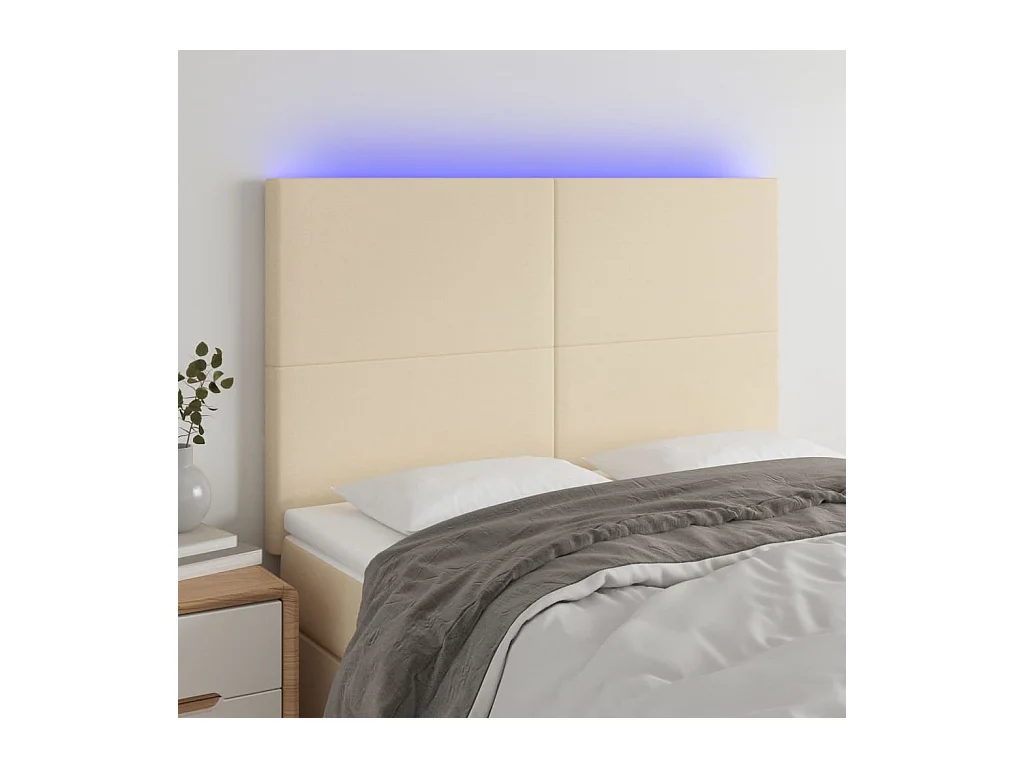 Tête de lit à LED Crème 144x5x118/128 cm Tissu