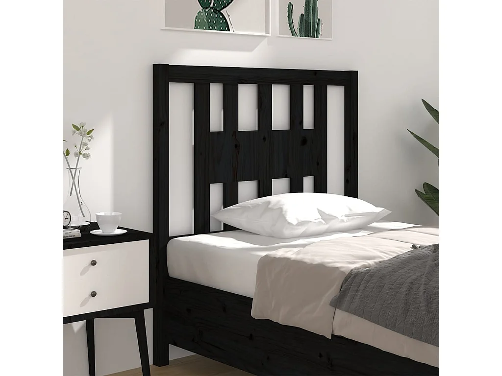 Tête de lit Noir 81x4x100 cm Bois massif de pin