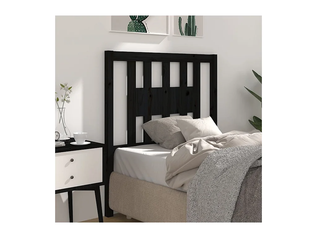 Tête de lit Noir 81x4x100 cm Bois massif de pin