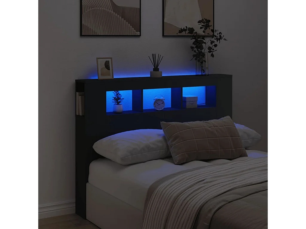 Tête de lit à LED noir 140x18,5x103,5 cm bois d'ingénierie