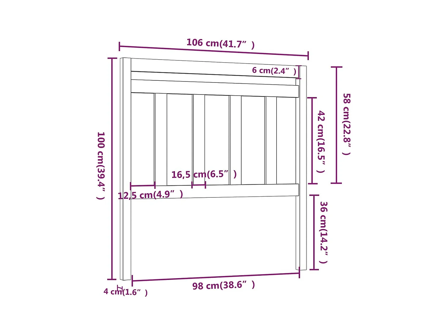 Tête de lit Noir 106x4x100 cm Bois massif de pin