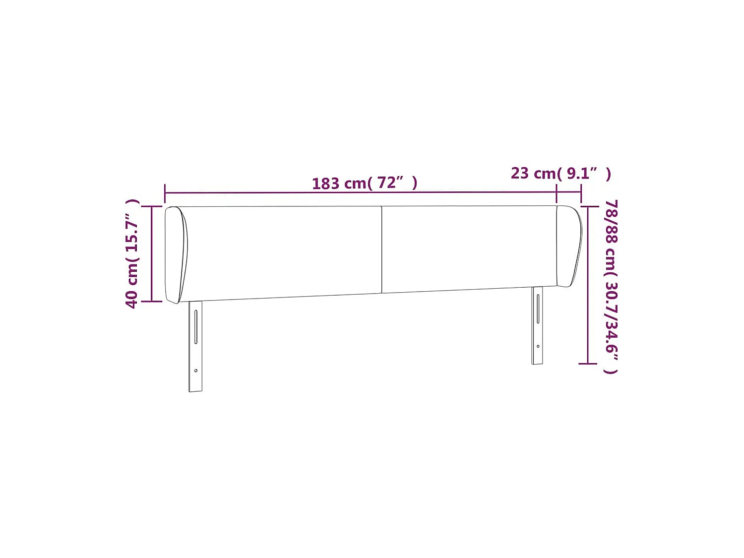 Cabecero de cuero sintético gris 183x23x78/88 cm
