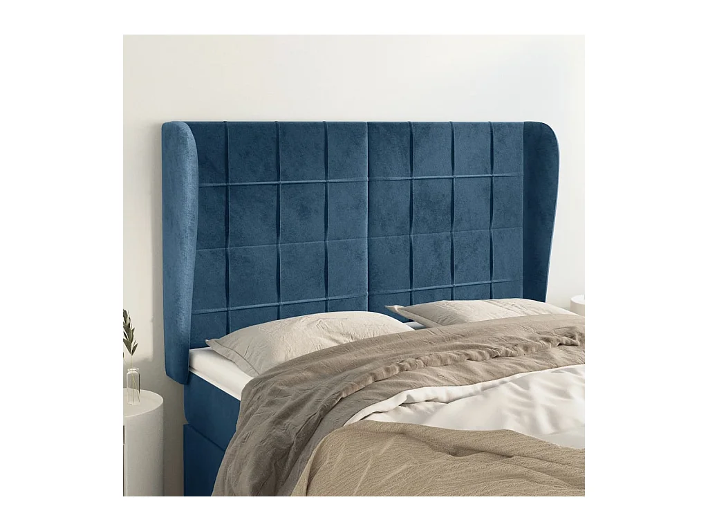 Tête de lit avec oreilles Bleu foncé 147x23x118/128 cm Velours