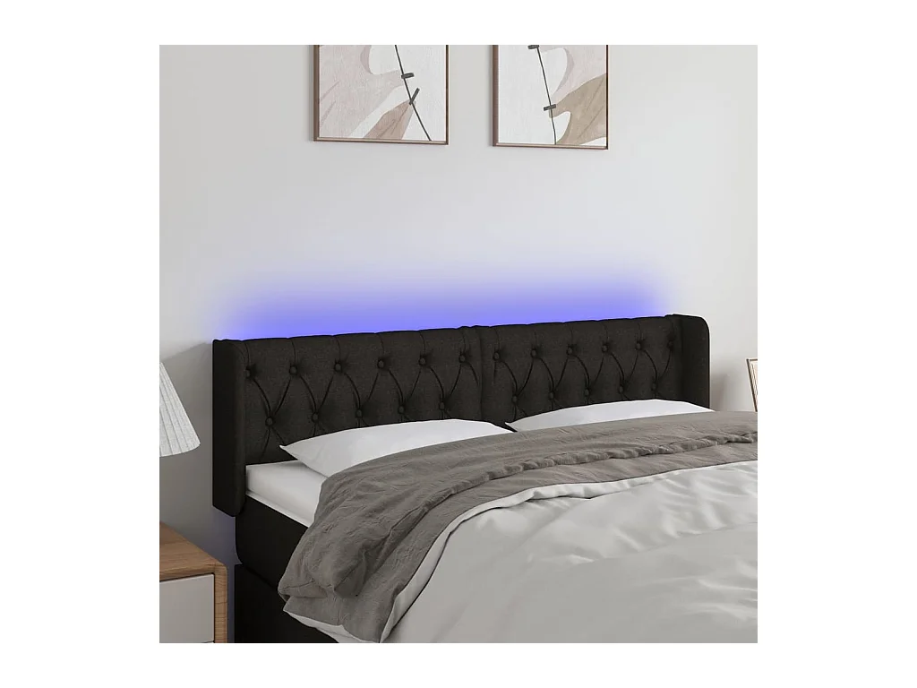 Tête de lit à LED Noir 163x16x78/88 cm Tissu