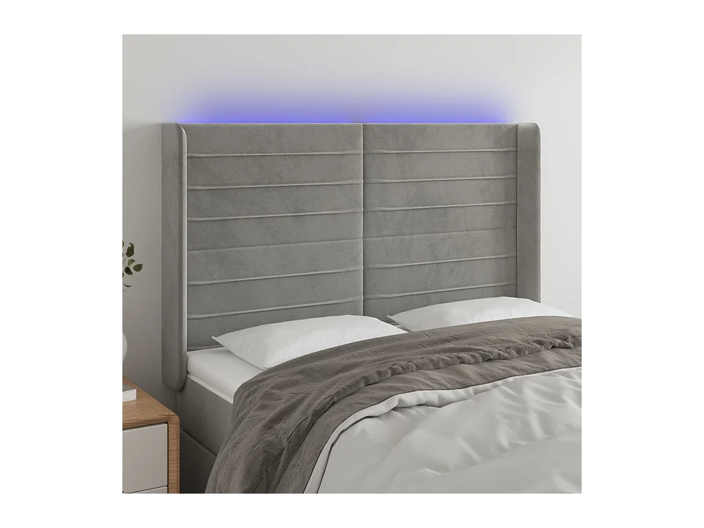 Tête de lit à LED Gris clair 147x16x118/128 cm Velours