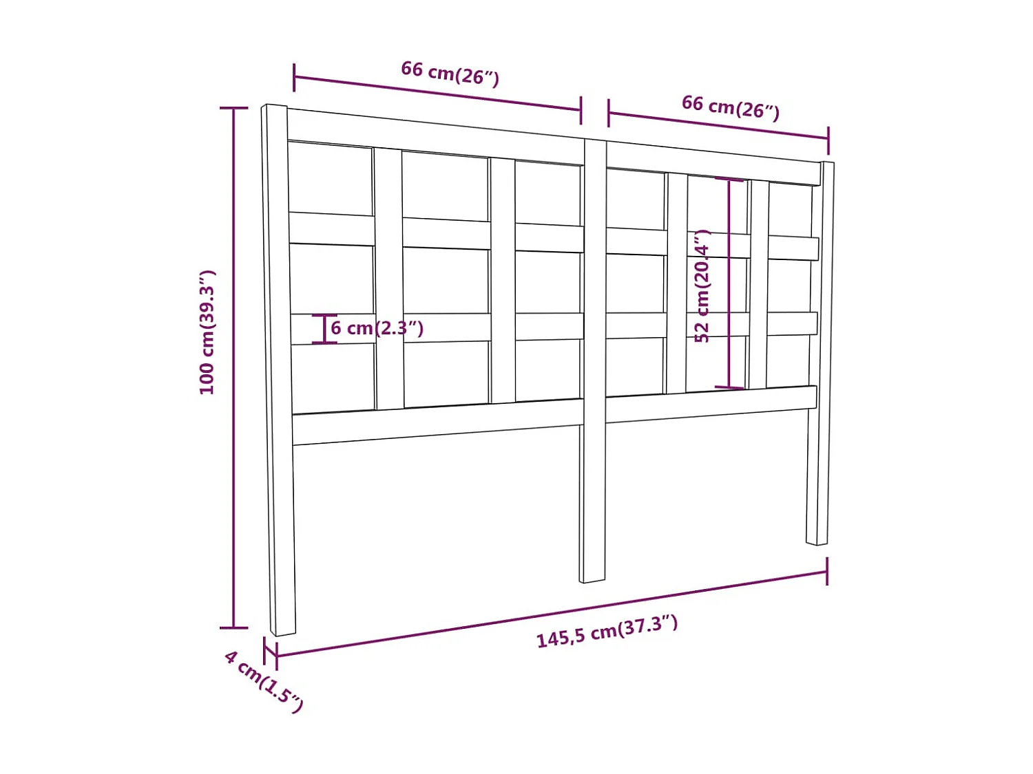 Cabecero de cama madera maciza de pino blanco 145,5x4x100 cm
