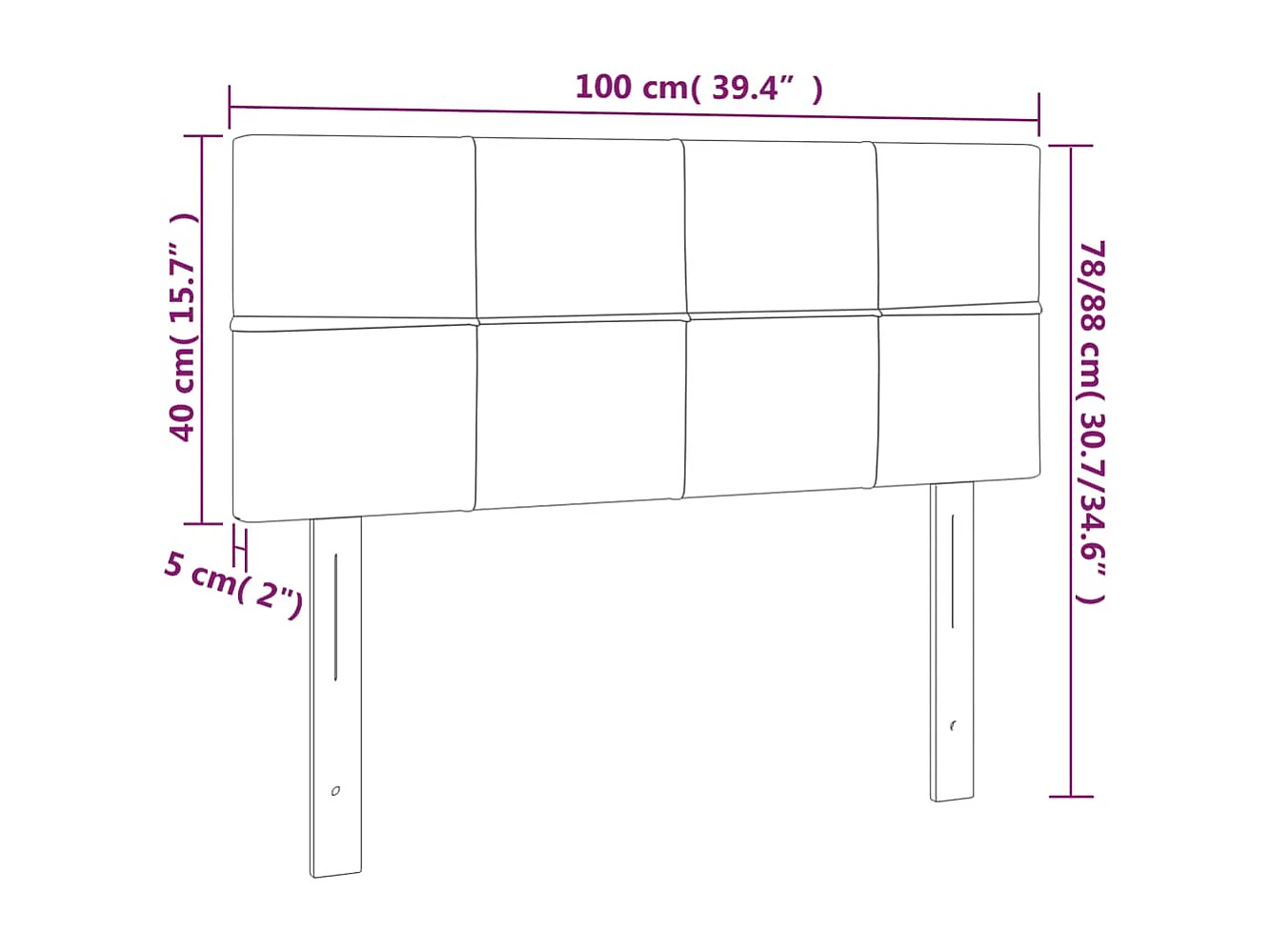 Tête de lit Gris foncé 100x5x78/88 cm Velours