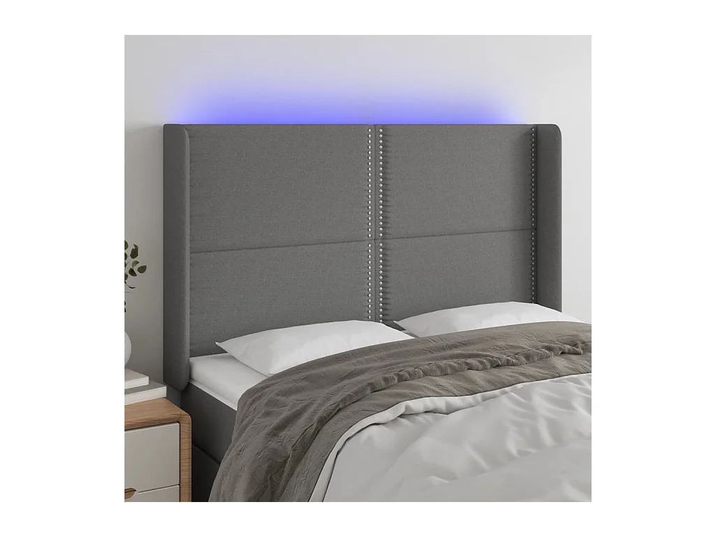 Tête de lit à LED Gris foncé 147x16x118/128 cm Tissu