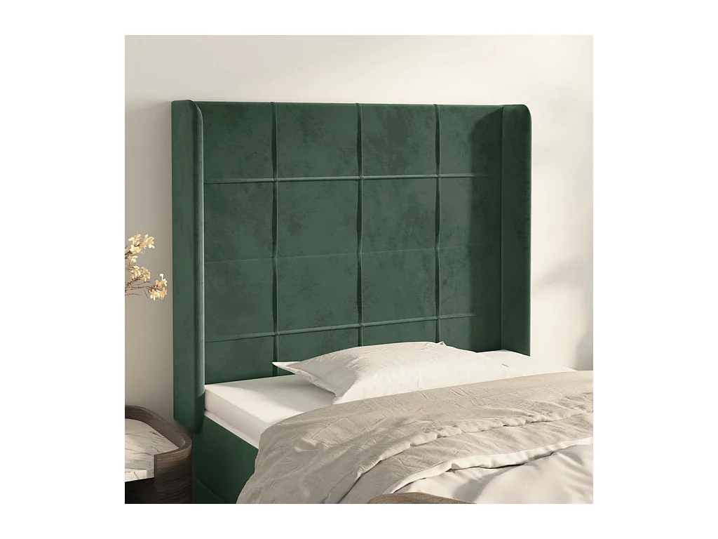Tête de lit avec oreilles Vert foncé 83x16x118/128 cm Velours