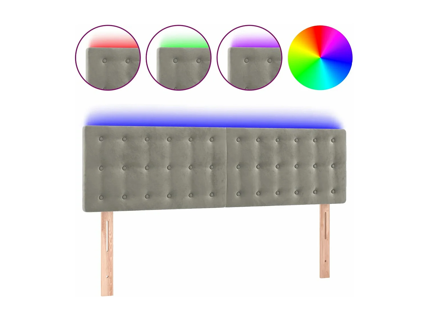 Hoofdbord LED 144x5x78/88 cm fluweel lichtgrijs