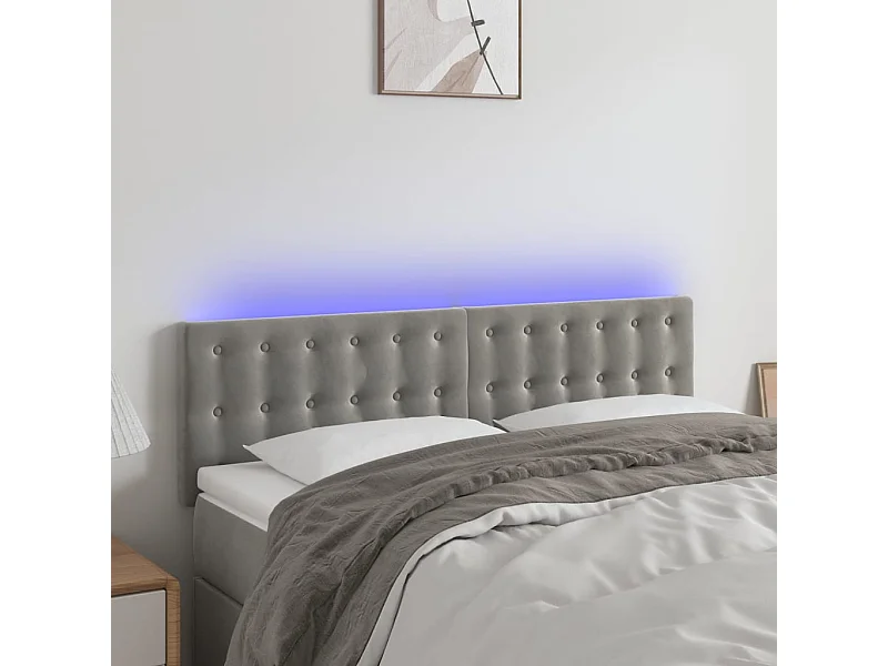 Cabeceira de cama c/luzes LED veludo 144x5x78/88 cm cinza-claro