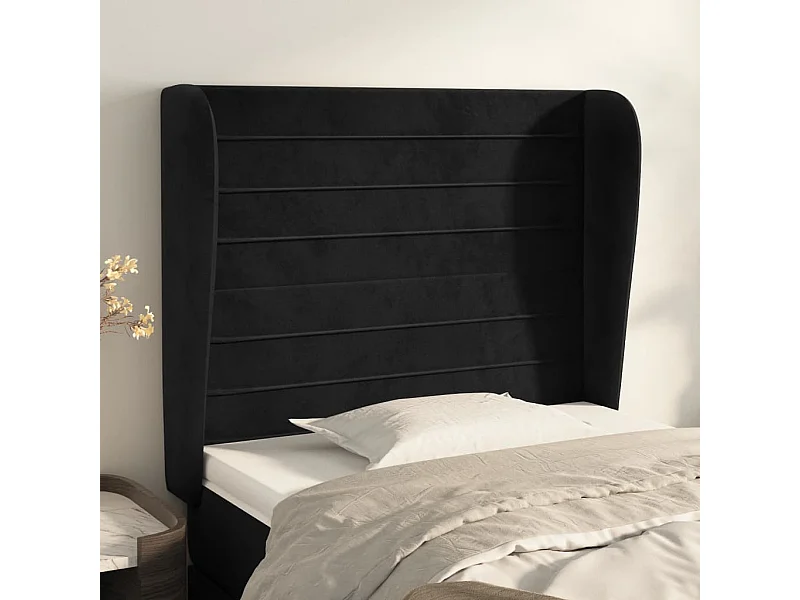 Tête de lit avec oreilles Noir 103x23x118/128 cm Velours