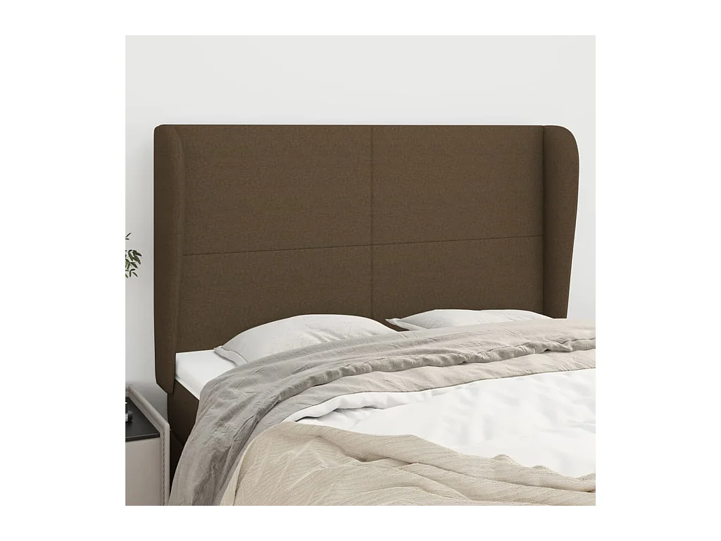 Tête de lit avec oreilles Marron foncé 147x23x118/128 cm Tissu