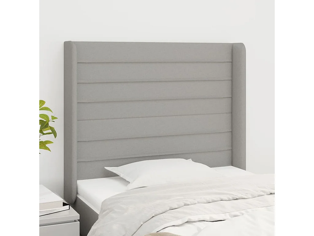 Cabeceira de cama c/ abas tecido 93x16x118/128cm cinzento-claro