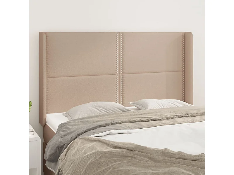 Cabeceira cama c/ abas couro artif. 147x16x118/128cm cappuccino