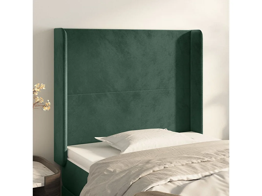 Tête de lit avec oreilles Vert foncé 103x16x118/128 cm Velours