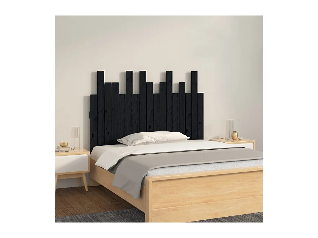 Cabecero de cama de pared madera maciza pino negro 108x3x80 cm