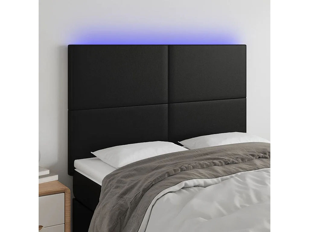 Cabeceira cama c/ LED couro artificial 144x5x118/128 cm preto