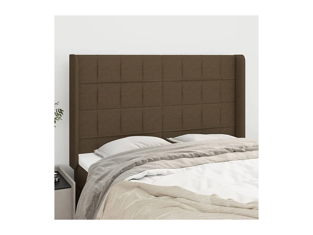 Tête de lit avec oreilles Marron foncé 147x16x118/128 cm Tissu
