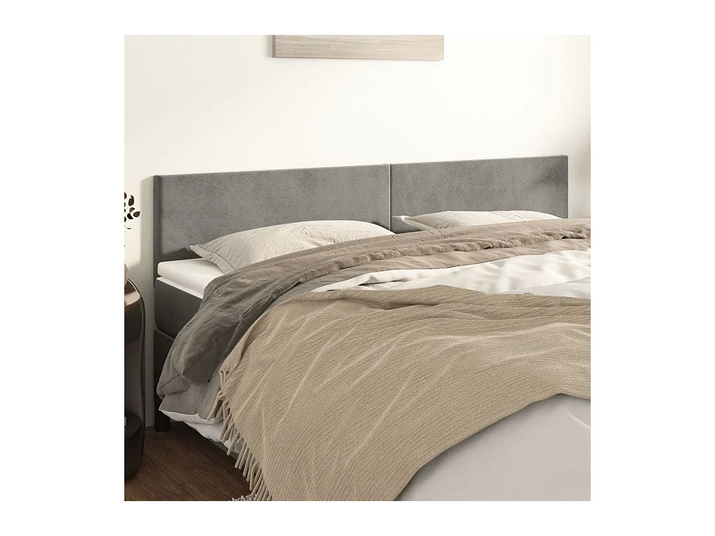 Hoofdborden 2 st 100 x 5 x 78/88 cm fluweel lichtgrijs