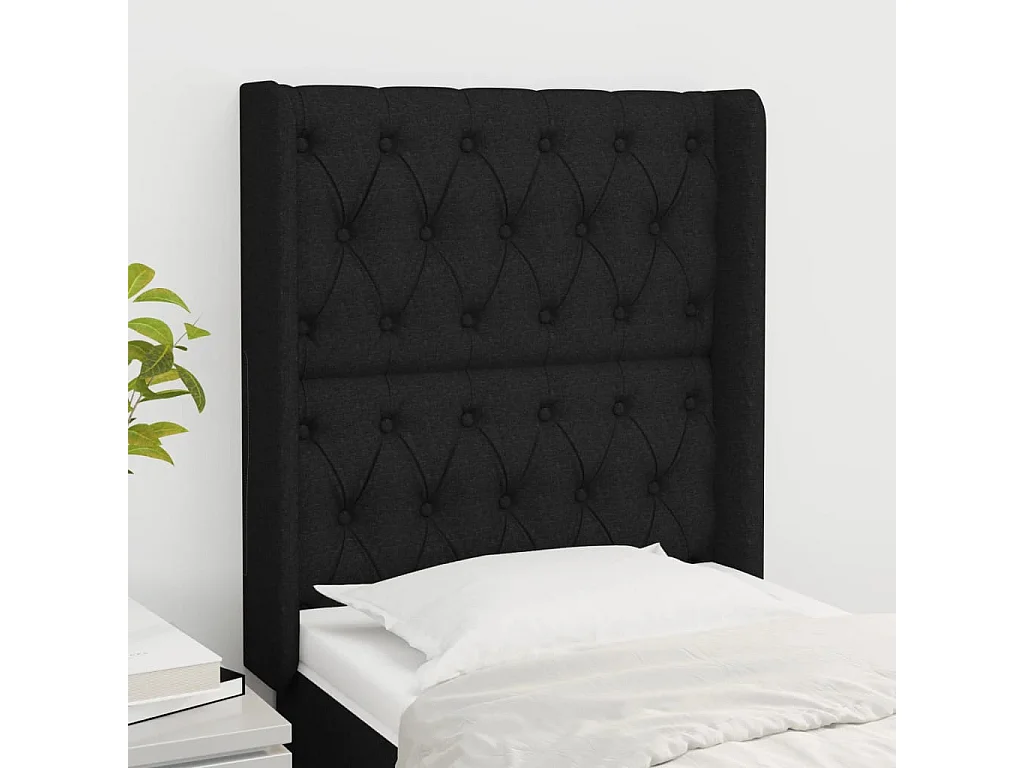 Cabeceira de cama c/ abas tecido 83x16x118/128 cm preto
