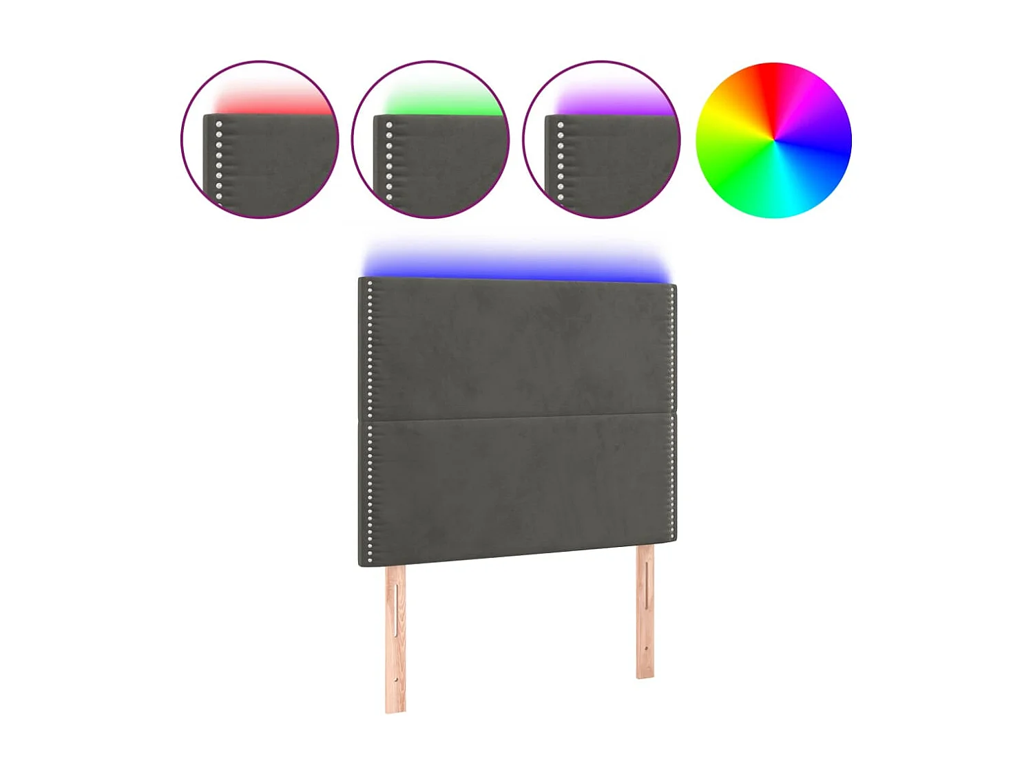 Cabeceira de cama c/ LED veludo 90x5x118/128 cm cinza-escuro