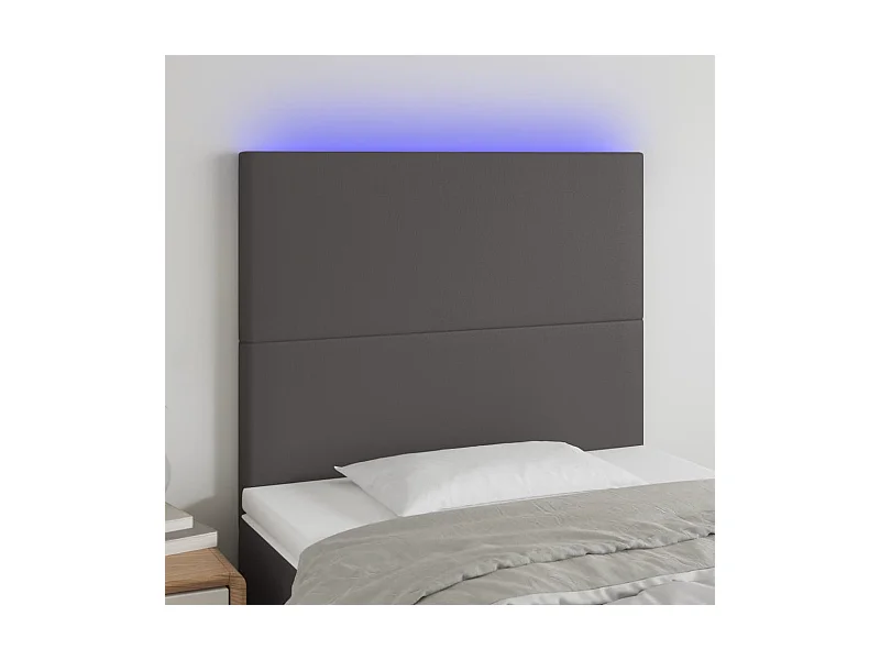 Cabeceira cama c/ LED 90x5x118/128cm couro artificial cinzento