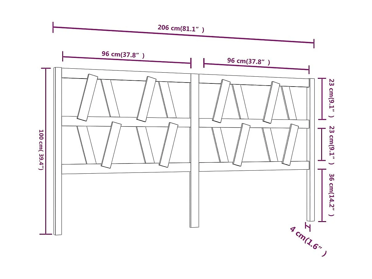 Tête de lit Gris 206x4x100 cm Bois massif de pin